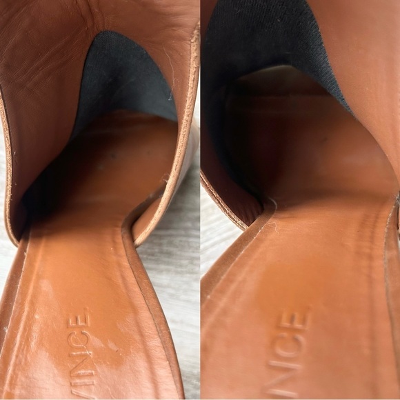 VINCE Addie Open Toe Buckle Back Strap Brown  Leather Bootie Wooden block Heel - Picture 15 of 16